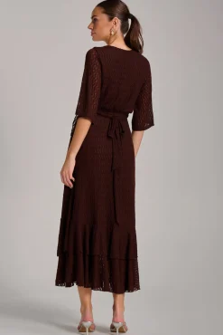 Textured Ruffle Hem Knitted Maxi Dress, Brown
