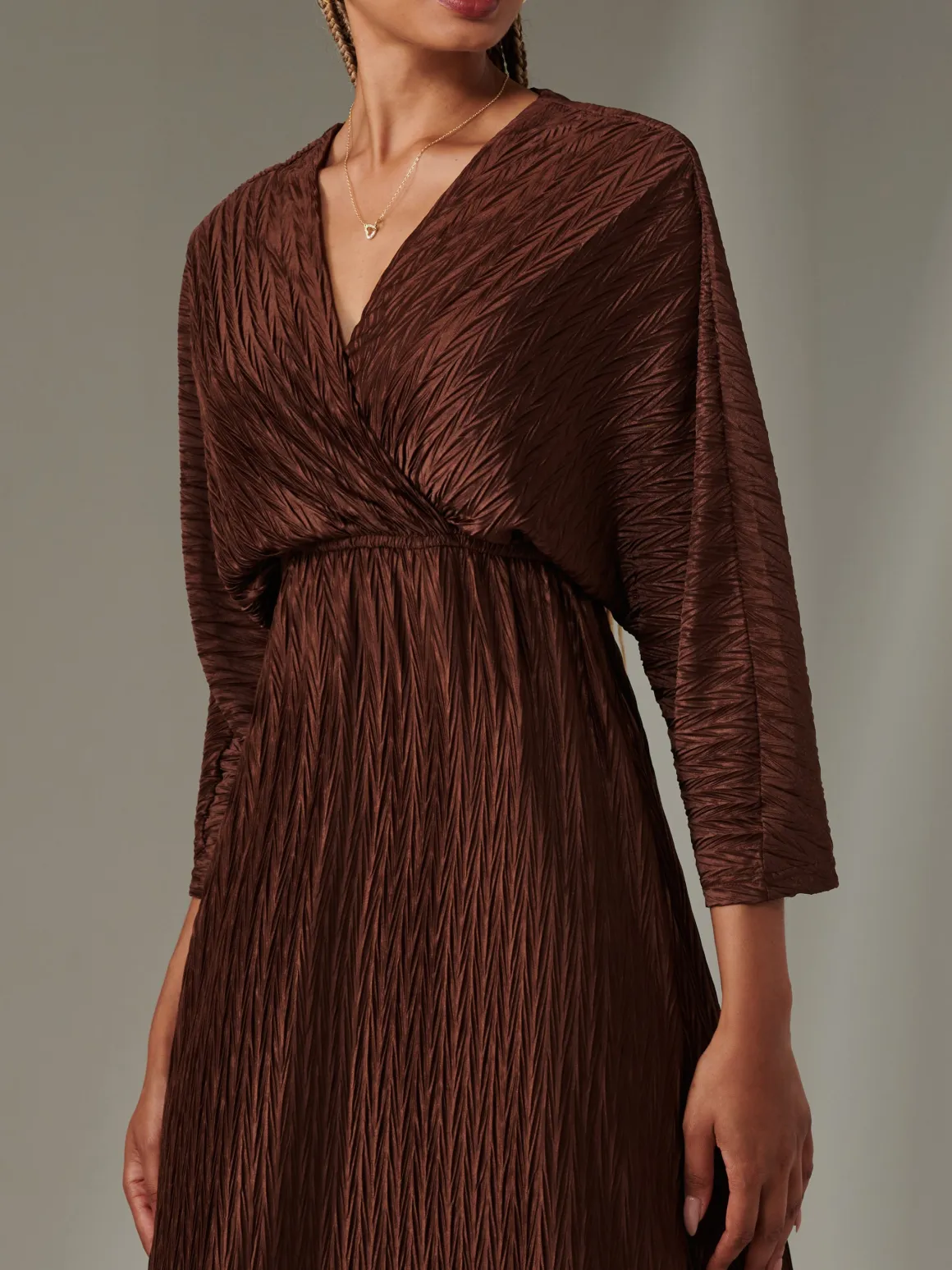 Texture Jersey Long Sleeve Maxi Dress, Chocolate