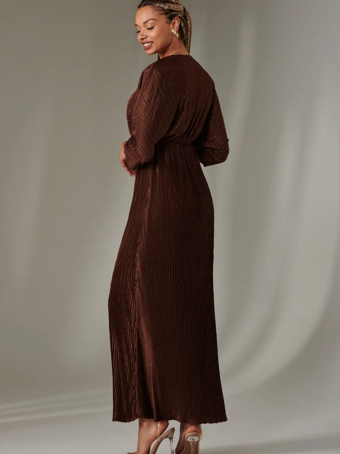 Texture Jersey Long Sleeve Maxi Dress, Chocolate