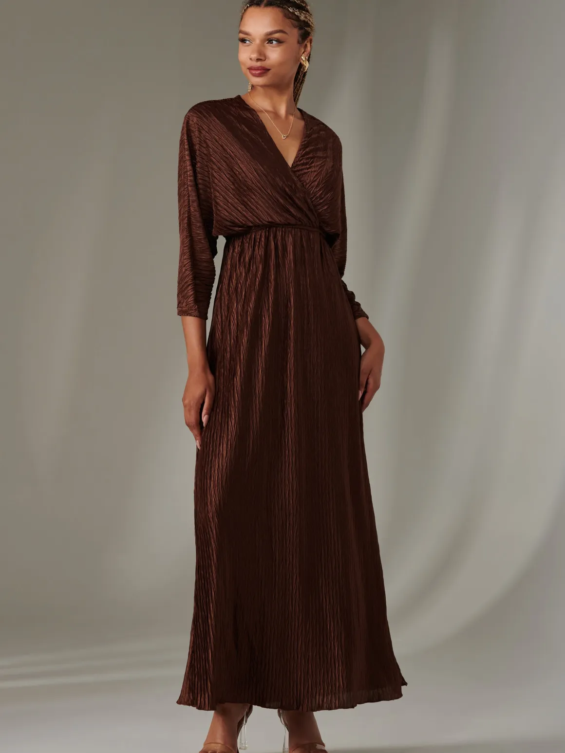 Texture Jersey Long Sleeve Maxi Dress, Chocolate