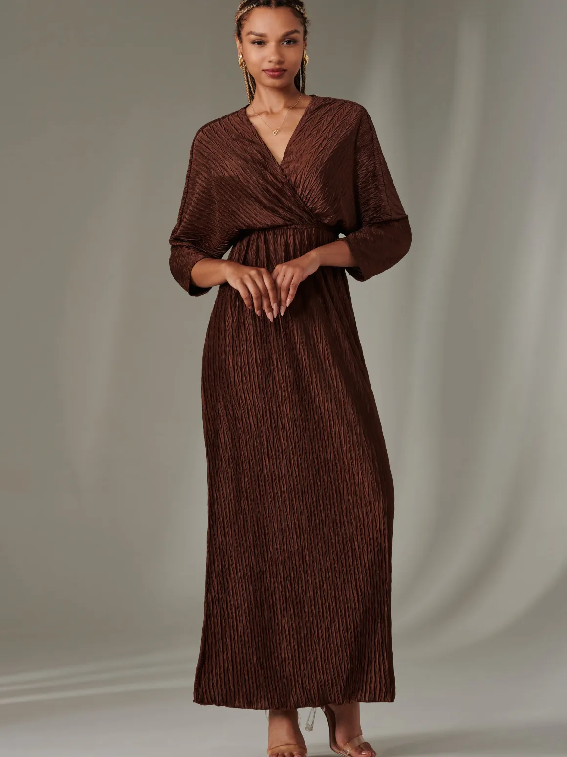 Texture Jersey Long Sleeve Maxi Dress, Chocolate