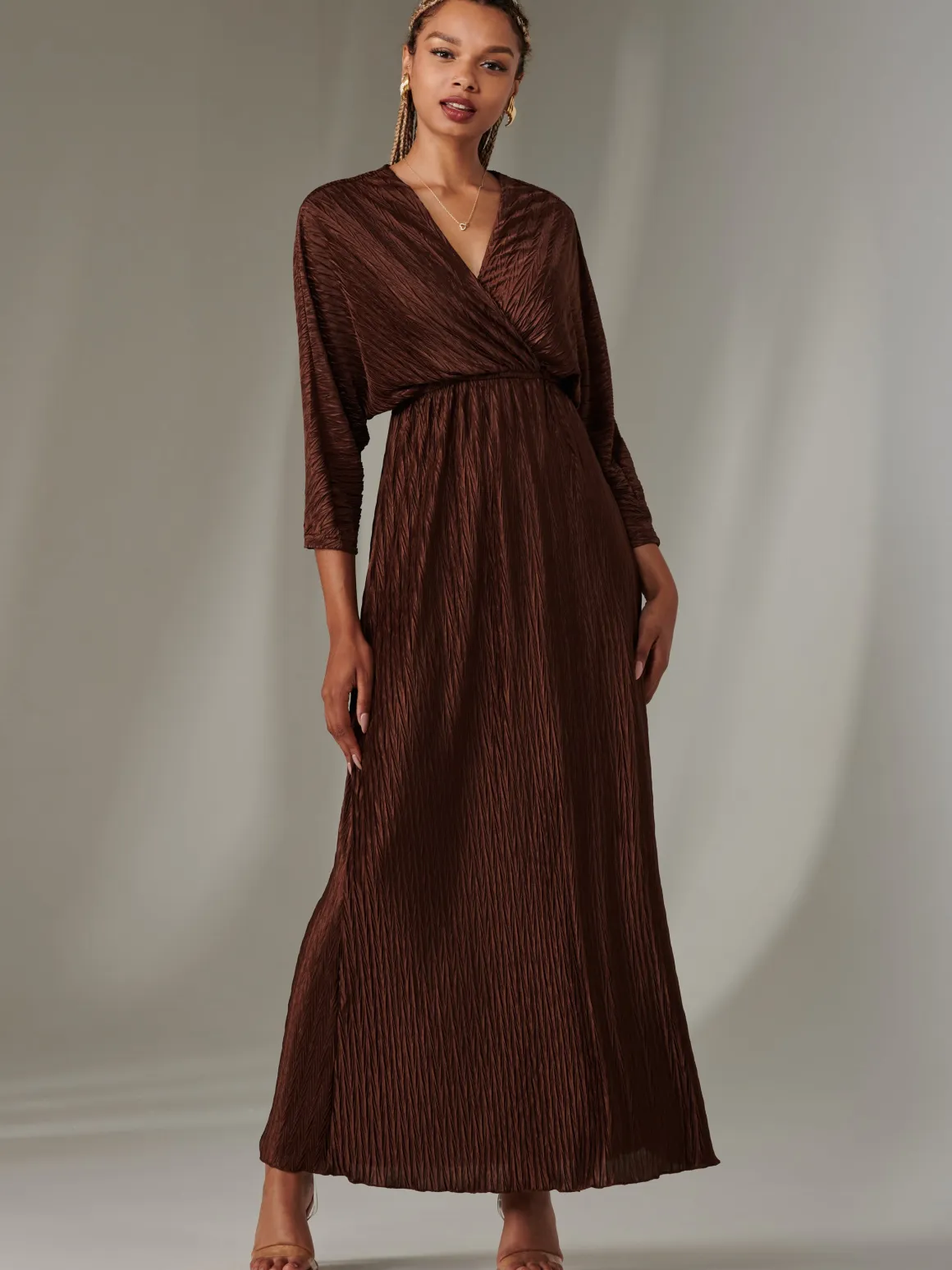 Texture Jersey Long Sleeve Maxi Dress, Chocolate