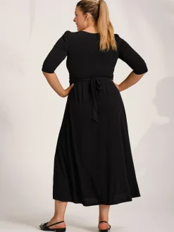 Three quarter sleeve jersey maxi dress, Black