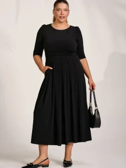 Three quarter sleeve jersey maxi dress, Black
