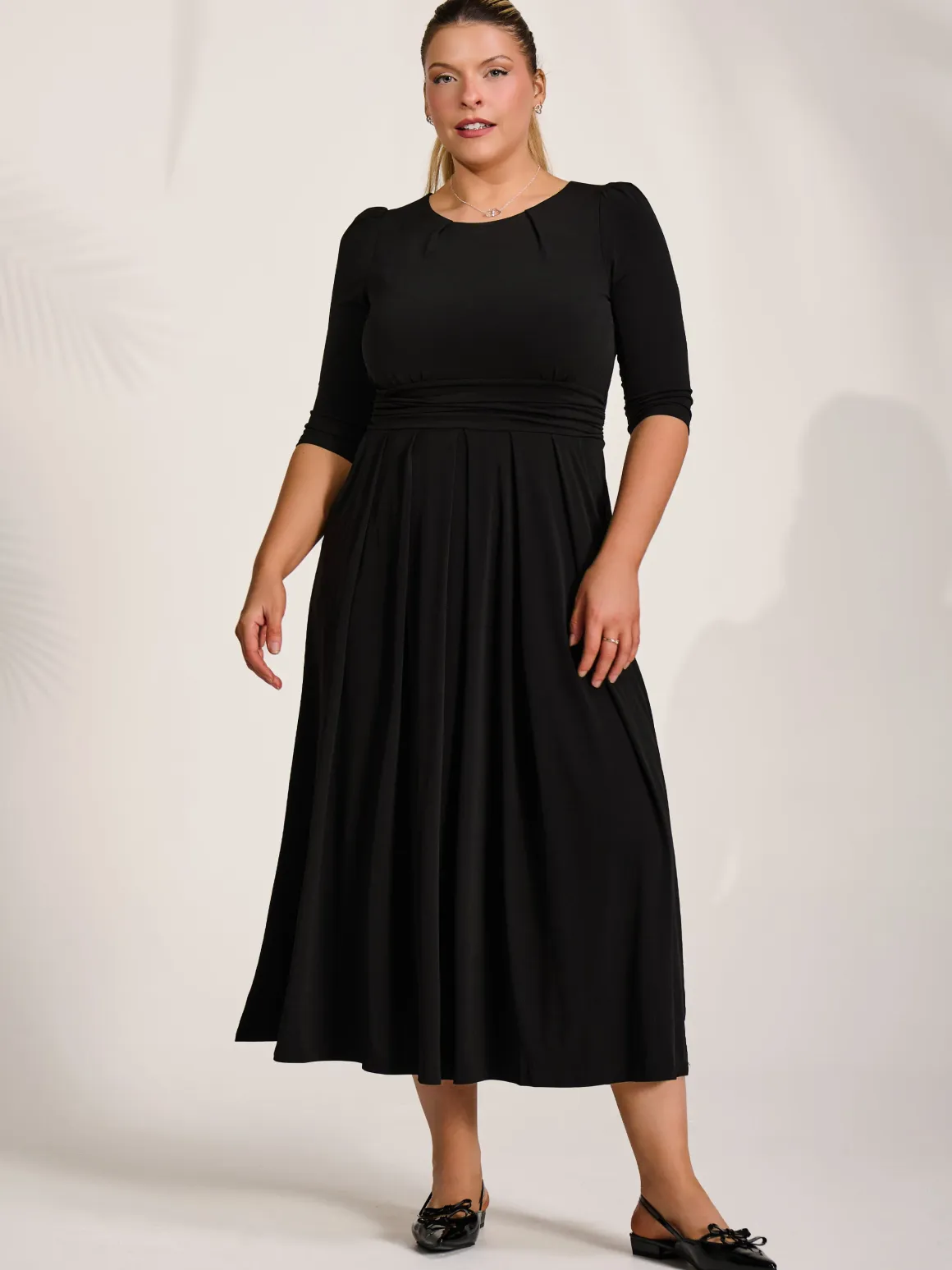 Three quarter sleeve jersey maxi dress, Black