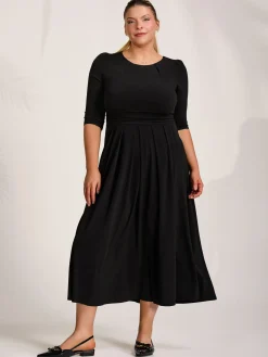 Three quarter sleeve jersey maxi dress, Black