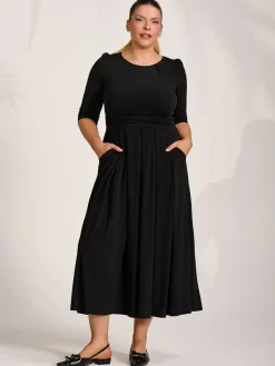 Three quarter sleeve jersey maxi dress, Black