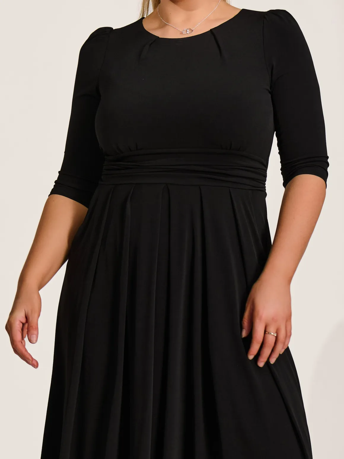 Three quarter sleeve jersey maxi dress, Black