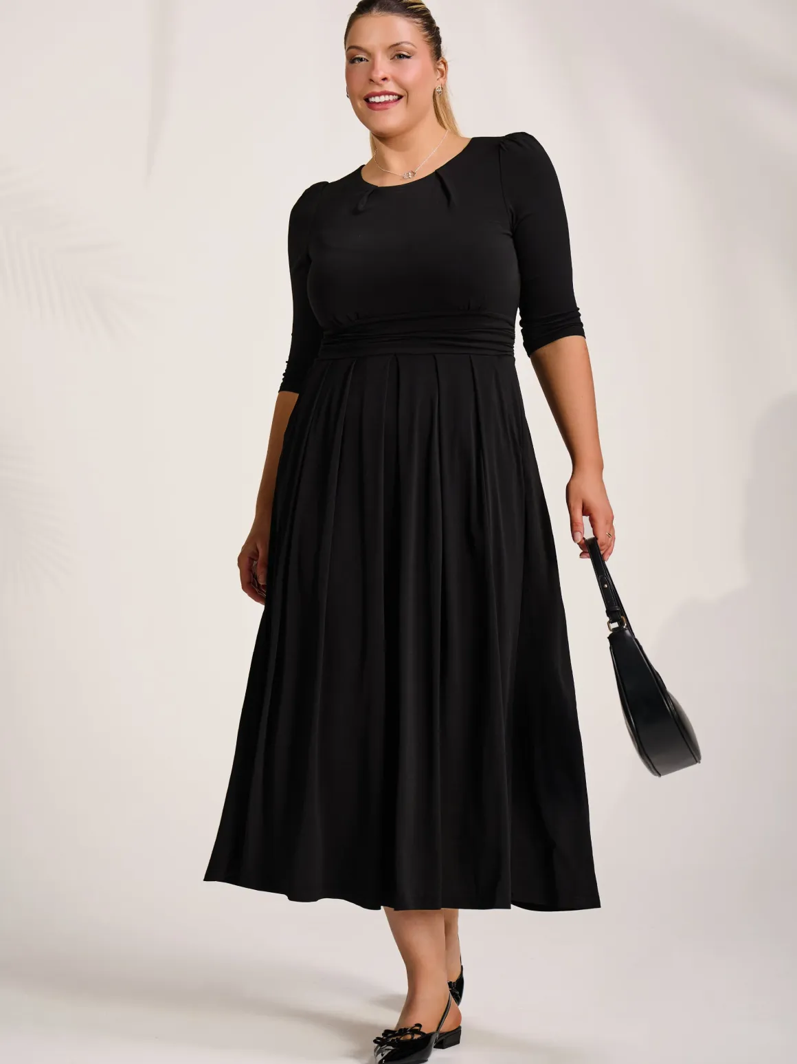 Three quarter sleeve jersey maxi dress, Black