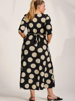 Three quarter sleeve jersey maxi dress, Black Spot