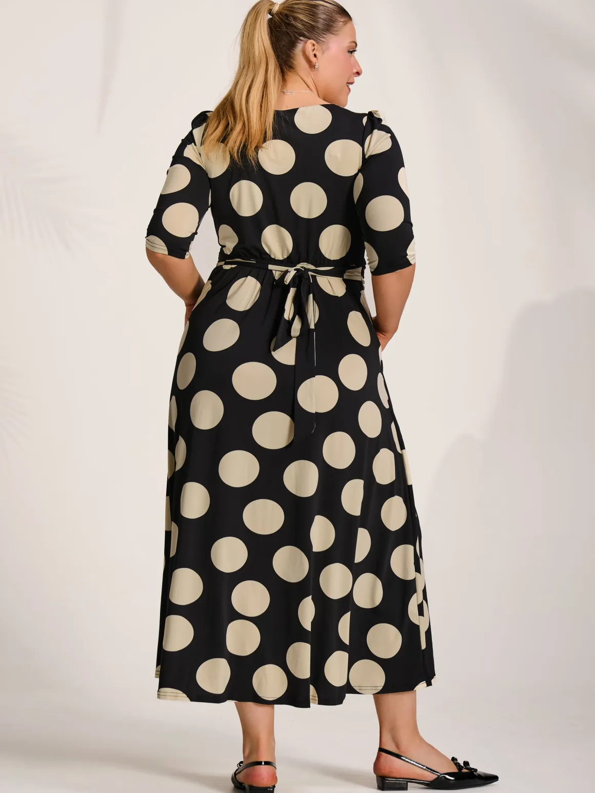 Three quarter sleeve jersey maxi dress, Black Spot
