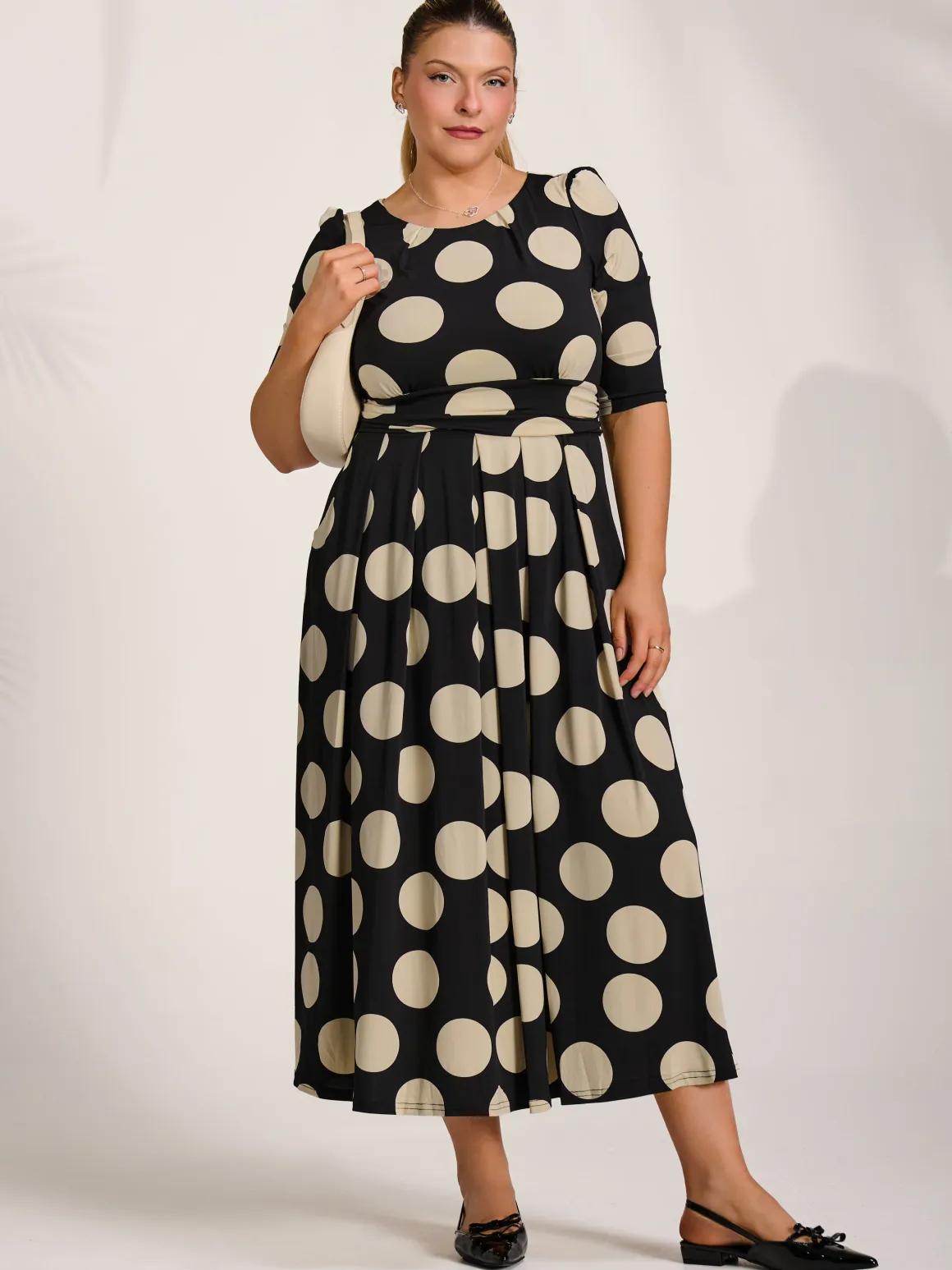 Three quarter sleeve jersey maxi dress, Black Spot