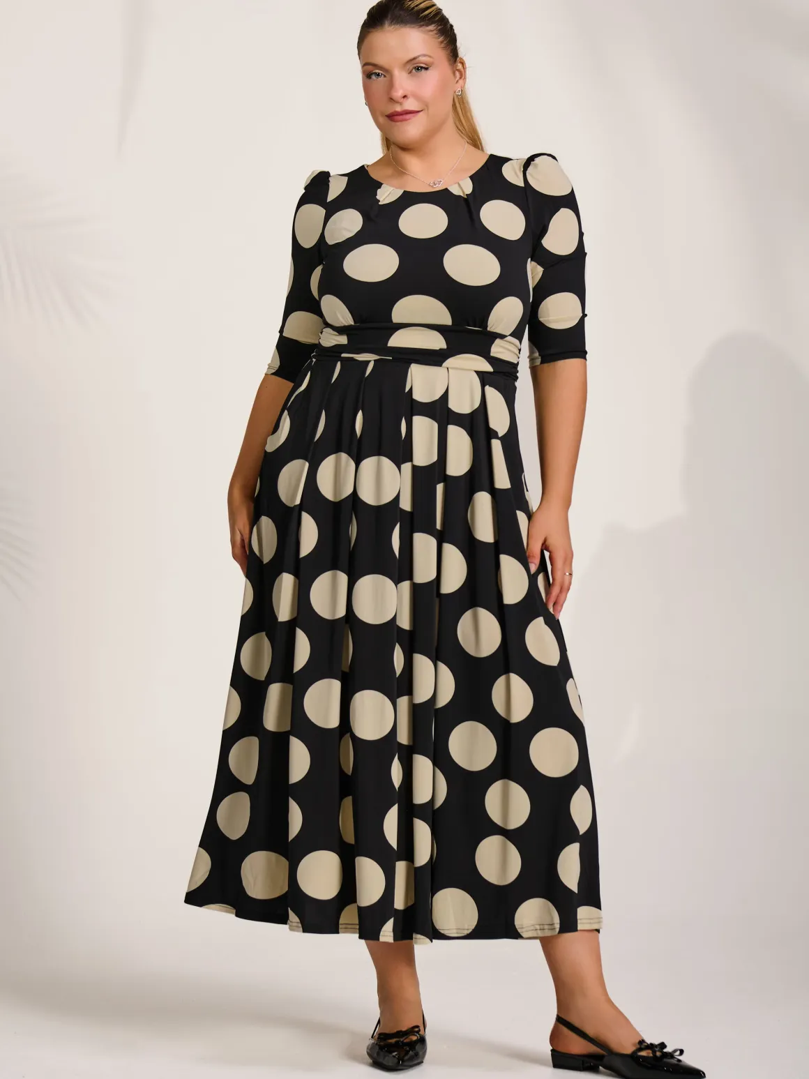 Three quarter sleeve jersey maxi dress, Black Spot