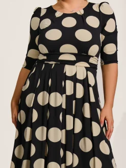 Three quarter sleeve jersey maxi dress, Black Spot