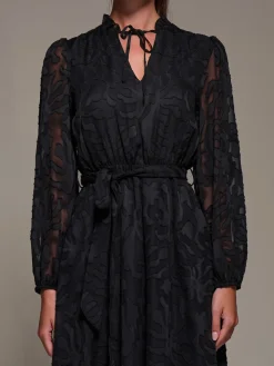 Tie Neck Chiffon Midi Dress, Black