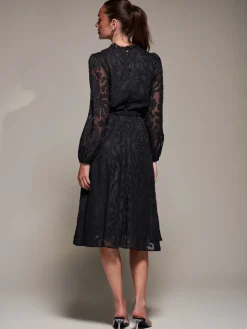 Tie Neck Chiffon Midi Dress, Black