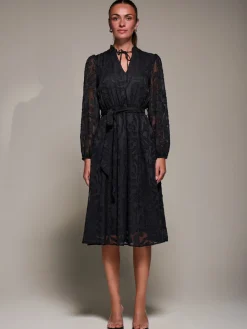 Tie Neck Chiffon Midi Dress, Black