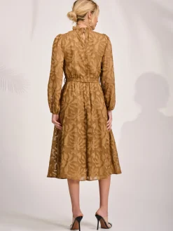 Tie Neck Chiffon Midi Dress, Brown
