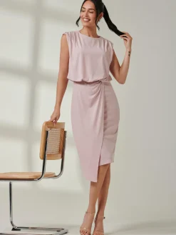 Tiered Draped Pencil Dress, Light Pink
