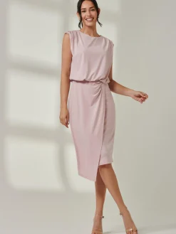 Tiered Draped Pencil Dress, Light Pink