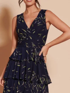 Tiered Hem Mesh Maxi Dress, Navy Multi