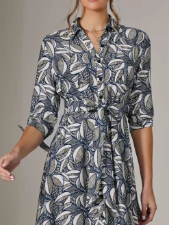 Tie Sleeve Shirt Maxi Dress, Navy Abstract