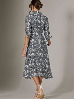 Tie Sleeve Shirt Maxi Dress, Navy Abstract