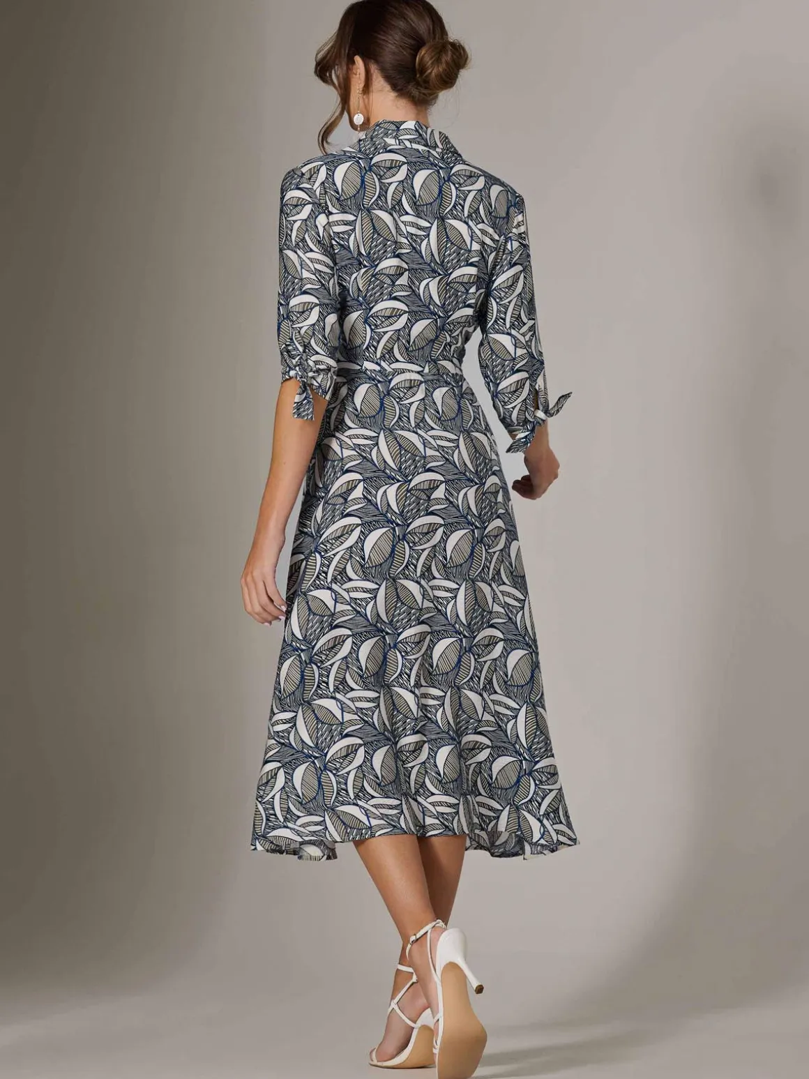 Tie Sleeve Shirt Maxi Dress, Navy Abstract