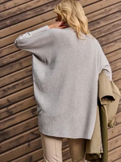 Turtleneck Batwing Fine Knit Jumper, Light Grey