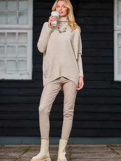 Turtleneck Batwing Fine Knit Jumper, Stone