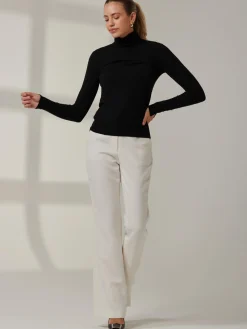 Turtleneck Fine Knit Fittted Jumper, Black