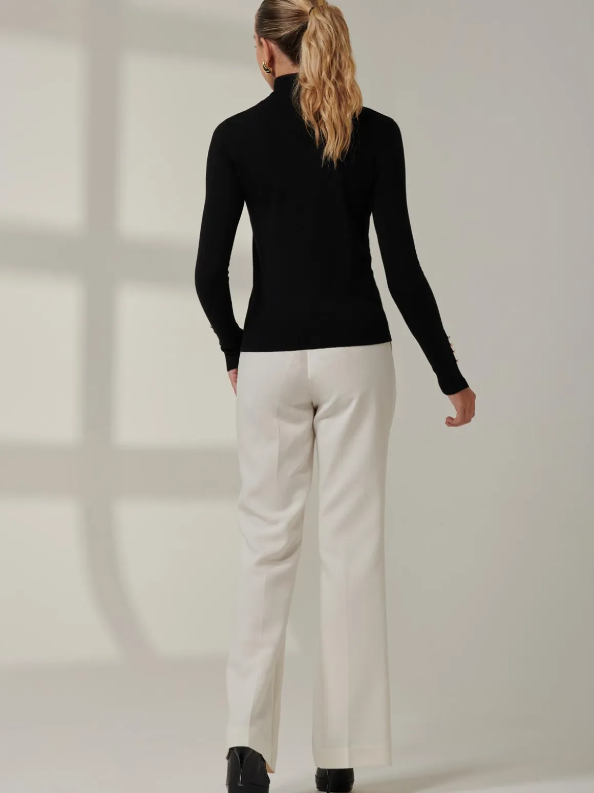 Turtleneck Fine Knit Fittted Jumper, Black