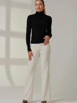Turtleneck Fine Knit Fittted Jumper, Black