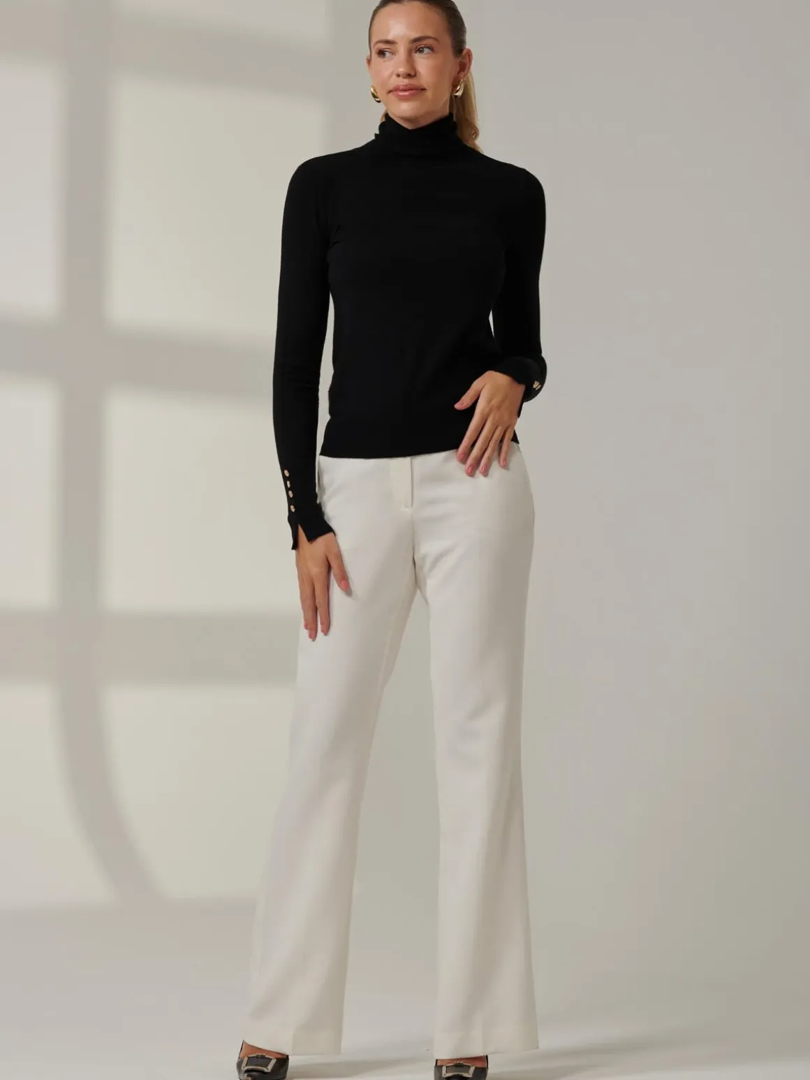 Turtleneck Fine Knit Fittted Jumper, Black