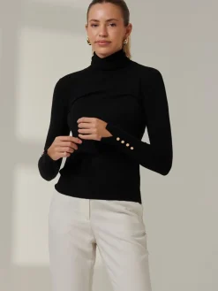 Turtleneck Fine Knit Fittted Jumper, Black
