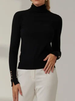 Turtleneck Fine Knit Fittted Jumper, Black