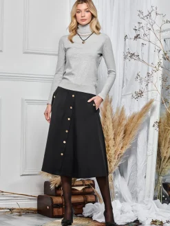 Turtleneck Fine Knit Fittted Jumper, Dove Heather