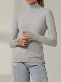 Turtleneck Fine Knit Fittted Jumper, Dove Heather