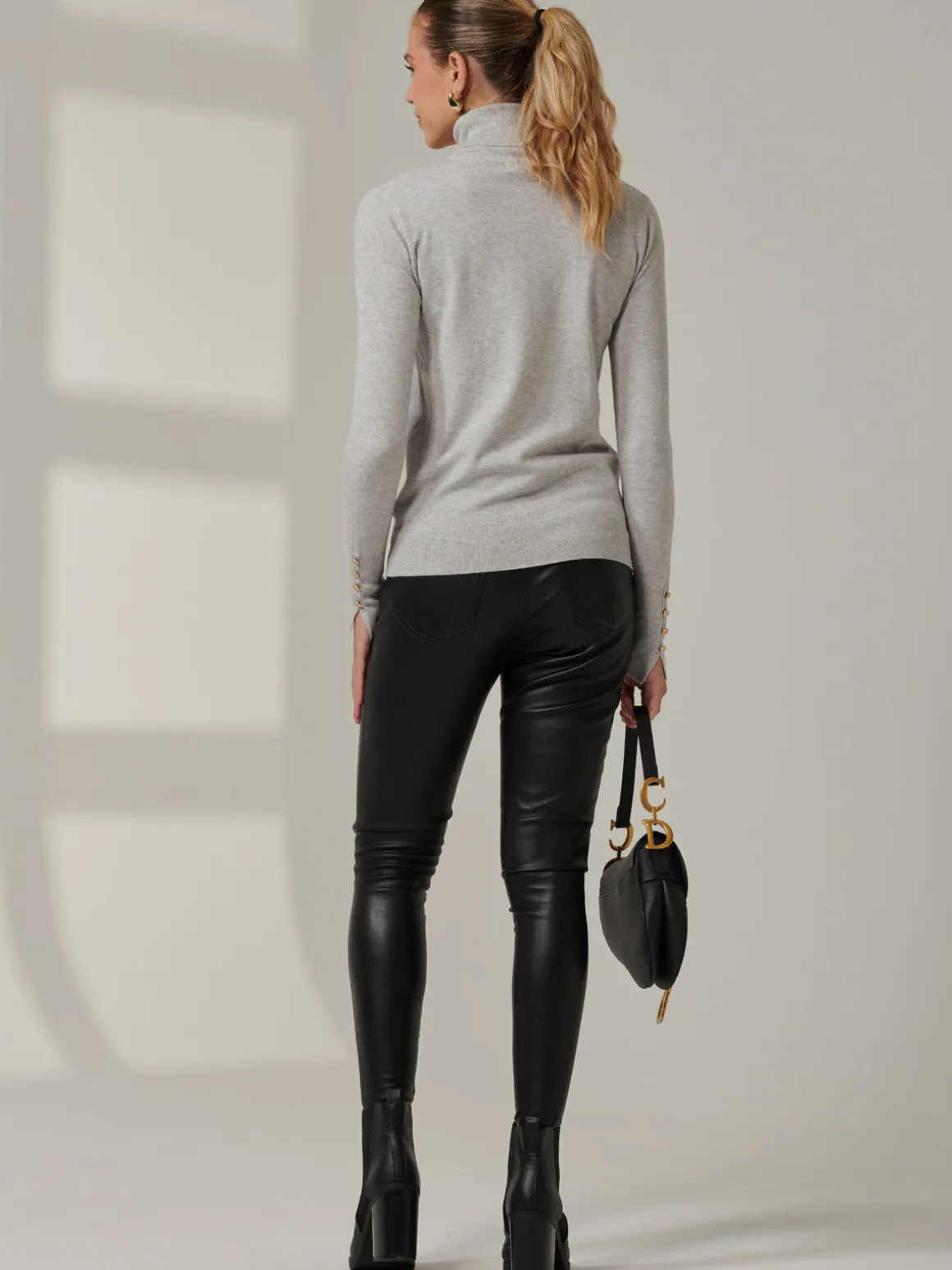 Turtleneck Fine Knit Fittted Jumper, Dove Heather
