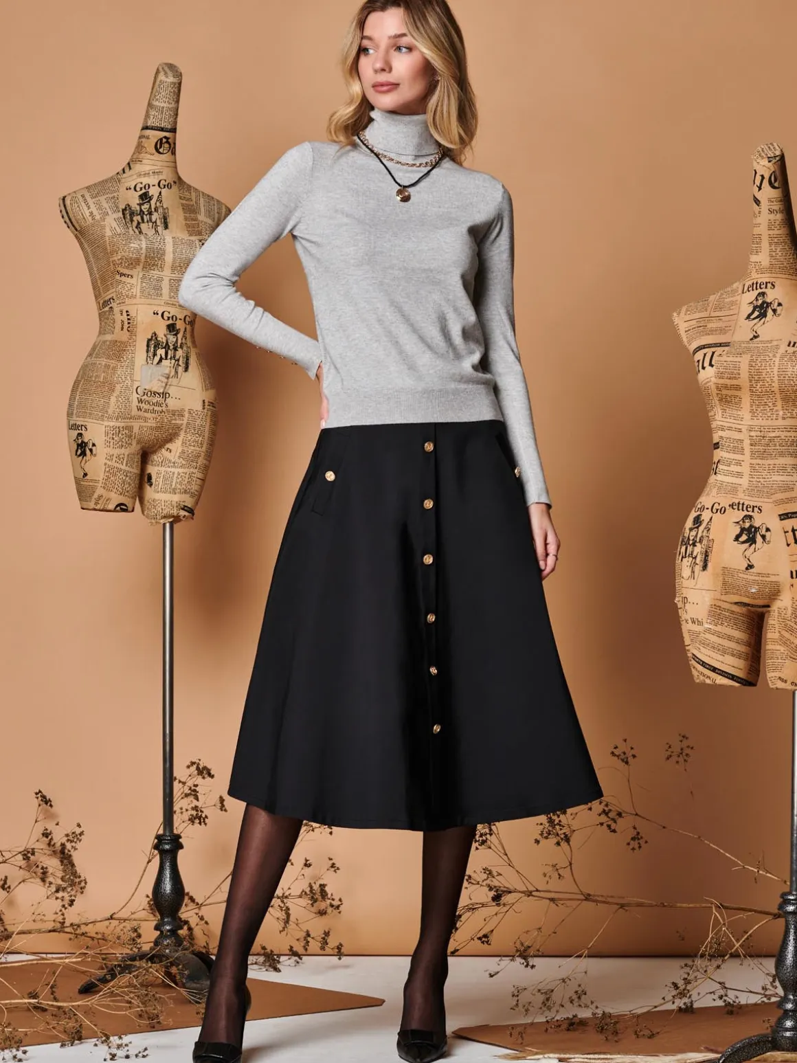 Turtleneck Fine Knit Fittted Jumper, Dove Heather