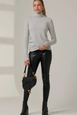 Turtleneck Fine Knit Fittted Jumper, Dove Heather