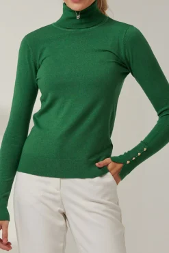Turtleneck Fine Knit Fittted Jumper, Green