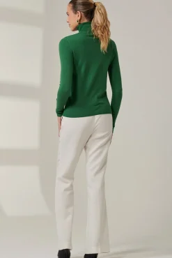 Turtleneck Fine Knit Fittted Jumper, Green