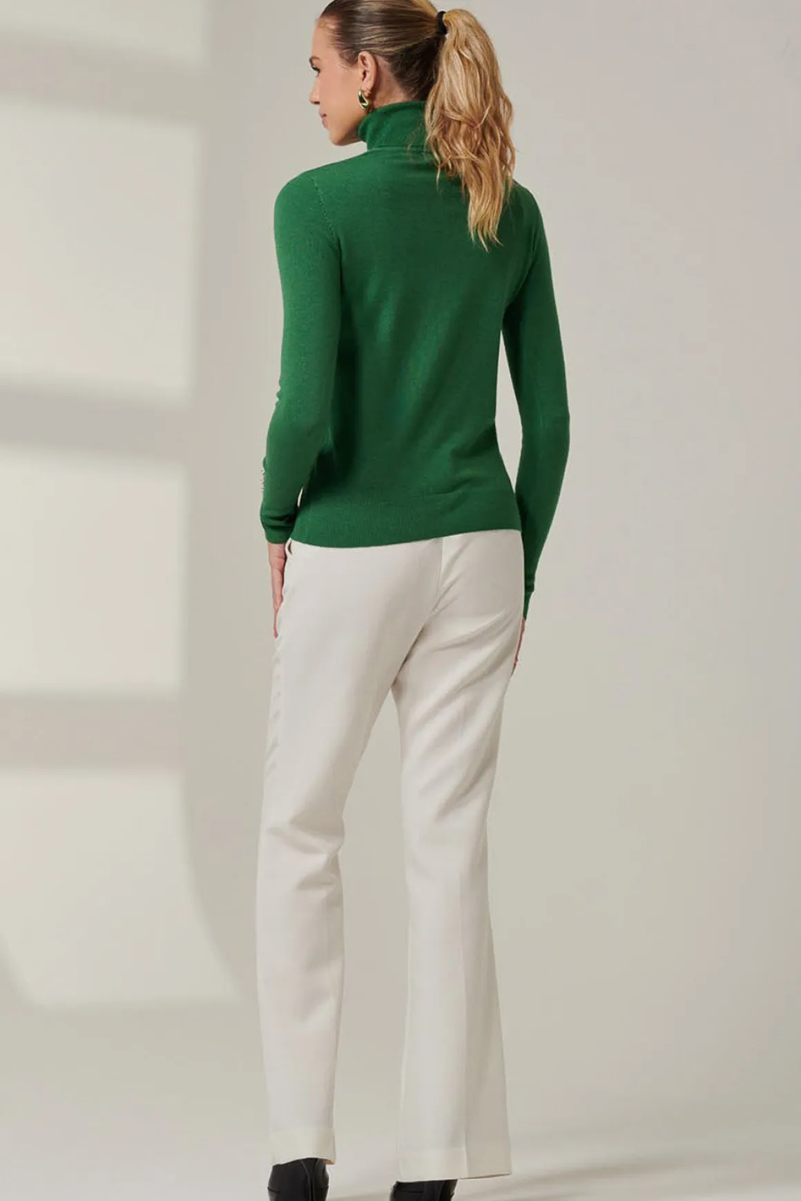 Turtleneck Fine Knit Fittted Jumper, Green