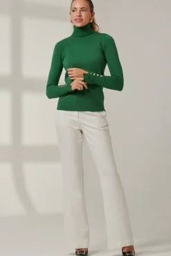 Turtleneck Fine Knit Fittted Jumper, Green