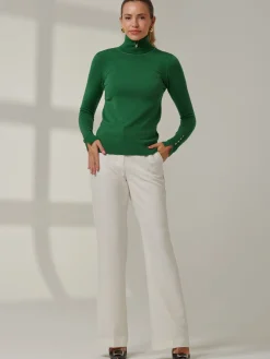 Turtleneck Fine Knit Fittted Jumper, Green