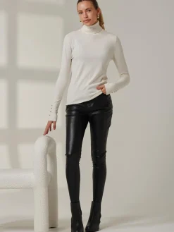 Turtleneck Fine Knit Fittted Jumper, Oatmeal
