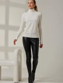 Turtleneck Fine Knit Fittted Jumper, Oatmeal