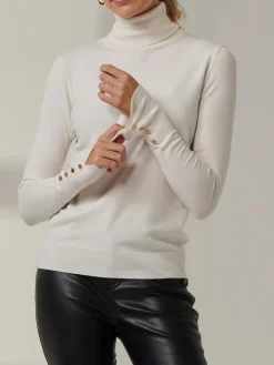 Turtleneck Fine Knit Fittted Jumper, Oatmeal