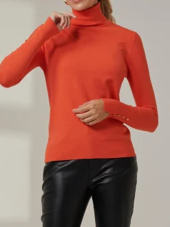 Turtleneck Fine Knit Fittted Jumper, Orange